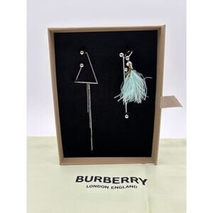 Burberry Ladies Asymmetrical Ostrich Feather and Chain Drop Earrings